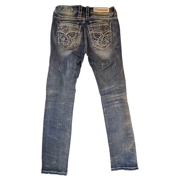 Vintage ROCK REVIVAL Denim Blue Jeans Taye Mid Rise Straight Leg Fit Women's 28 - Picture 3 of 8